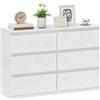 HOMCOM Cassettiera 6 Cassetti per Camera da Letto 112x34x75 cm Bianco | in Legno, Comò Cassettiera, Moderno e Multiuso