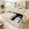 Lekvvied Divano componibile 3 posti con funzione letto e vano contenitore,divano angolare a L con LED,porte USB,USB-C,divano letto avec chaise longue reversibile,divani trasformabile,ciniglia,Beige