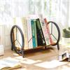 HDANI Libreria da Scrivania Rotonda,Portadischi in Legno in Vinile,Marrone | Piccolo Organizer da Scrivania per CD,Album,Riviste,Libri,Struttura in Metallo Porta-CD,Scaffale portaoggetti,40×24×26 cm