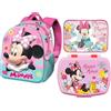 GREEN TRADE Set Asilo Scuola 3 Pezzi Minnie Disney - Zainetto 3D con Spallacci Imbottiti, Tovaglietta Impermeabile Ripiegabile 40x30 cm, Portapranzo Senza BPA Riutilizzabile e Lavabile