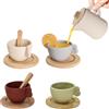 Cycayit Servizio da tè per bambini (Silicone e Legno) — Set da 13 pezzi: include teiera, tazzine, cucchiaini e vassoio — Accessori da cucina per il gioco, ideali per giochi di ruolo e tea party — Regalo per