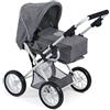 Bayer Chic 2000 - Passeggino per Bambole Leni, Passeggino Combinato 2 in 1 con Borsa per Il Trasporto Rimovibile, Jeans Grigio, 46 cm