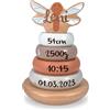 KIDSLINO Torre impilabile di nocciola, personalizzabile, regalo per nascita e battesimo, giocattolo in legno fatto a mano per bambini, etichette personalizzate, gioco impilabile con nome e data di
