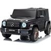 FINOOS Auto Macchina elettrica per bambini 2 posti Mercedes G63 AMG 4X4, 2 x 12V 7Ah Batteria a doppio sedile - con telecomando - Sedile in pelle e pneumatici EVA (Nero)