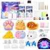 Cheffery 63Pezzi Kit Squishy Silicone Liquido Luminosi con 7 Stampi | 500ml Rapporto 1:1 AB Squishy Gomma Siliconica con 6 Sacchetto Trasparente Creare Gattini, Criceti, Coniglietti