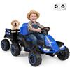 COSTWAY 24V Trattore Elettrico per Bambini con Rimorchio Rimovibile, Blu | Macchina Elettrica per Bambini 3+ Anni con 3 Velocità, 6 Ruote, Luci LED, Musica, Clacson e Telecomando, 3-5 km/h