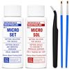 Besecou Micro Set MI-1 & Micro Sol MI-2 Kit di soluzioni per l'impostazione delle decalcomanie con pinzette di precisione e pennelli per dettagli fini per modelli in scala in plastica e miniature