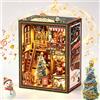 Cozymeow Book Nook Kit, Puzzle 3D Legno con LED e Musica (Christmas shop) | Booknook DIY Miniature House, Puzzle 3D Natale per Adulti, Decorazione per Libreria, Regalo per Familiari e Amici
