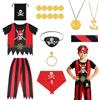 AOOWU Costume Pirata per Bambini, 9 Pezzi Accessori Costume da Pirata, L | Costume da Pirata con Bandana, Maglia, Pantaloni, Benda Sull'occhio, Orecchini, Monete d'oro per Carnevale Halloween Cosplay
