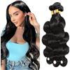 Shoaiye Human Hair Bundles Body Wave Capelli Veri Tessitura Unprocessed Remy Machine Weave 3 Extensions Double Weft Color #1B Natural Black for Woman 30 30 30 Inch
