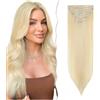 SEGO Extension Clip Capelli Veri 8 Fasce Singole - 100% Remy Human Hair Lisci Lunghi Parrucca Donna 35 cm #613 Biondo Chiaro