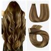 Hotlulana Extension Capelli Veri Biadesivo Balayage Castano Medio Con Biondo Miele(#4/4/27) Extension Capelli Veri 14Pollici 20pcs 35cm 40g Invisible Extension Biadesive Capelli Veri.