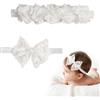 OUSUWO Confezione da 2 fasce per capelli in pizzo, accessori per capelli | Tessuto elastico e morbido, design floreale e fiocco, accessori per capelli per bambine, fasce per capelli per ragazze