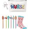 JIRVEX Regalo per infermiera 9 pezzi con 6 penne, accessori infermiera, calzini divertenti donna, portachiavi infermiera, regalo infermiera, Natale, addio