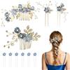 PYSEOSISE Set 10 Pezzi di Fermagli per Capelli da Sposa, Accessori per Capelli da Sposa Blu con Pettini e Forcine a U, Pettini per Capelli da Sposa per Cerimonie e Acconciature