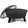 Blumfeldt Braciere 2-in-1 da Giardino e Grill, Ø 73 cm, Griglia: Ø 64 cm, in Acciaio Verniciato a Polvere, con Attizzatoio, Stile: Nolana, Nero Lucido