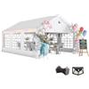 Outsunny Tendone per Feste 4x6 m con Luci LED Gazebo da Esterno Bianco | Gazebo da Giardino, Acciaio Zincato, Porte a Cerniera, Finestre, Pareti Laterali Rimovibili, Matrimoni Eventi Raduni