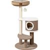 Fudajo Forest Lodge: Albero per gatti beige, 117 cm di altezza, con casetta per gatti, cuccia, elemento massaggiante e pali da graffio rivestiti in corda di carta
