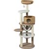 Fudajo Forest Lodge: Albero per gatti beige, 168 cm di altezza, con casetta per gatti, cuccia, amaca, cesta trasparente per il riposo e pali da graffio rivestiti in corda di carta