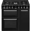 Smeg Concert CX93GMBL - Fornello a doppia alimentazione, 90 cm, 3 cavità, colore: Nero