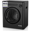 FOHERE Asciugatrice Portatile, 4kg Asciugatura Intelligente, Clase C, 1200W, Asciugatrice Slim Compatta, 6 Programmi, con Kit Ventilazione, per Appartamento, Casa, Dormitorio, Nero