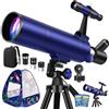 MEEZAA Telescopio Astronomico per Adulti, Bambini e Principianti, 80/500 mm Portatile Telescopio Rifrattore 20X-150X con Tenda Pop-Up, Treppiede, Adattatore Smartphone, Zaino e Adesivi Spaziali