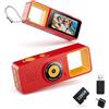 CAZSTYK Videocamera con schermo rotante, Red 128G | Piccola fotocamera digitale, set per trasferimento file tipo C per viaggi e momenti universitari