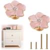 MOROBOR 2 pomelli per cassetti a petalo rosa, pomelli creativi per cassetti e armadietti, in lega di zinco, con foro singolo, in lega di zinco, per cassettiere, armadi, porte, mobili, base dorata, con