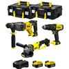 JG todotaladros STANLEY FatMax Kit SVK301 (Tassellatore SFMCH900 + Smerigliatrice SFMCG400 + Trapano a Percussione SFMCD711 + 2 Batterie 4,0 Ah + Caricabatteria + 2 x TSTAK II)