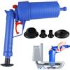 GOMETY Pulitore per tubi ad aria compressa, 3,5 bar, pulitore ad aria compressa con 4 adattatori in gomma, pompa di scarico, pompa per la pulizia dei tubi per WC, doccia, lavandino, cucina (blu)