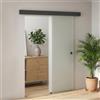 HOMCOM Porta Scorrevole Interna Muro 77.5x205 cm in Vetro Smerigliato | Binario Silenzioso in Lega di Alluminio, Kit Ferramenta, Maniglia, Guida, Porta da Interno, Stile Industriale, Bagno, Ufficio