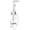 Yikmid Set doccia con 4 uscite e termostato con display LED, doccetta in acciaio inox con doccetta (tubo da 1,5 m) e cestino portaoggetti, per bagno e hotel, bianco