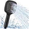 TANIASHOP Soffione Doccia ad Alta Pressione 12 cm Quadrato Universale 1/2 Nero Opaco, Getto Pioggia, Doccetta in ABS con Ugelli Autopulenti