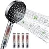 Auralum Doccetta con filtro per acqua dura, doccetta ad alta pressione con 6 tipi di getto, design a risparmio idrico, include 5 filtri di ricambio, accessori per il bagno per la casa, nero