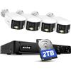 ANNKE Sistema di telecamera di sorveglianza PoE 4K, NVR a 8 canali con disco rigido da 2 TB, 4 fotocamere Dual Lens da 8 MP, panoramica a 180°, riconoscimento di persone e veicoli, audio bidirezionale