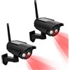 JOSTIVE 2 telecamere finte a energia solare, finte telecamere di sorveglianza con luce LED lampeggiante, telecamera di sicurezza CCTV con 2 adesivi di avvertimento, telecamera finta a energia solare