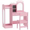 AIYAPLAY Toeletta per Bambini 3 in 1 con Sgabello, Specchio con Luci a 2 Colori e Appendiabiti, Rosa, 3-8 Anni | Aosom Italy