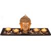 Zeus Party Piatto nero rettangolare in legno, con testa di Buddha e 4 portalumini in poliresina, con pietre decorative, in confezione regalo