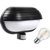 Maclean MCE33 - Lampada da parete per esterni con lampadina a LED, sensore di movimento PIR da 180° a 9 m e sensore crepuscolare, portalampada da giardino E27 (nero, lampada da parete + 8 W a LED)