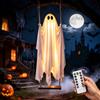 FlyQintess Fantasma Gigante con Altalena (130 cm) Decorazione di Halloween | Fantasma Oscillante con Telecomando e LED, 8 Modalità di Illuminazione e Timer, Decorazione Sospesa di Halloween per Giardino