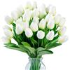 Sggvecsy 15 tulipani artificiali, realistici al tatto, in poliuretano, per matrimoni, bouquet primaverili, composizioni floreali, casa, feste, ufficio, decorazioni per festa della mamma (verde/bianco)