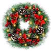 SanRes Ghirlanda di Natale (30 cm) Con LED,Fiocco,Palla di Natale,Fiocco di Neve,Bacche per Porta di Casa,Caminetto e Decorazione da Parete