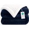 WAVVE Plaid Coperta di Pile Sherpa Agnellato e Flanella - 220x240 cm, Blu Navy - Plaid Coperta Letto Matrimoniale/Una Piazza e Mezza, 240x220