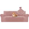 CYCMACO Copridivano Velluto Spesso 3 Posti, Universale Copridivani Elasticizzati, Copri Divani Antiscivolo, Moderno Sofa Cover Antigraffio, Fodera Divano Antimacchia Lavabile, Rosa