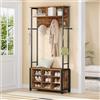 Hzuaneri Appendiabiti Ingresso con Panca Scarpiera, Marrone Rustico | 11 Scomparti per Scarpe, 11 Ganci Attaccapanni, 31 x 87 x 186 cm, Industriale, per Corridoio, Ingressom, HT16901B