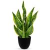 Hollyone Pianta artificiale di serpente in vaso nero, pianta finta in vaso per tavolo, gialla e verde finta Sansevieria per decorazione domestica, cucina, bagno, soggiorno, decorazioni per mensole