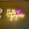 HFHungkeong Segno al Neon Hello Gorgeous con Interruttore Dimmer, Segno al Neon LED per Matrimonio, Lampada da Parete Decorativa con Cuore Rosa Hello Beautiful USB Alimentata per Camera da Letto di Ragazze