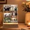 Minchek Lampada Personalizzata con 6 Foto e Dedica Incisa sulla Base, Lampada in Plexiglass con Base in Legno, Regalo Fotografico per Famiglia, Coppia e Momenti Speciali