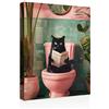 Galmcook WTD - Quadro da parete su tela con cornice, divertente gatto sulla toilette, stampa umoristica, per bagno, ospiti, WC o toilette, decorazione da parete con ganci e chiodi senza lasciare