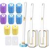 TZEKING Set Scopino WC Usa e Getta 54 Pezzi - 2 Spazzole con Manico Lungo, 2 Supporti a Parete con Staffa Adesiva, 48 Ricariche Detergenti in Spugna per Pulizia Bagno, Lavandino e Vasca